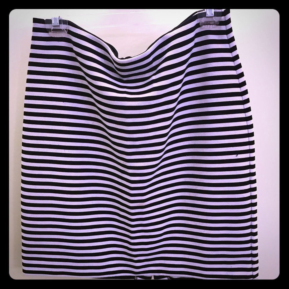Loft Black + White Stripe Stretch Pencil Skirt